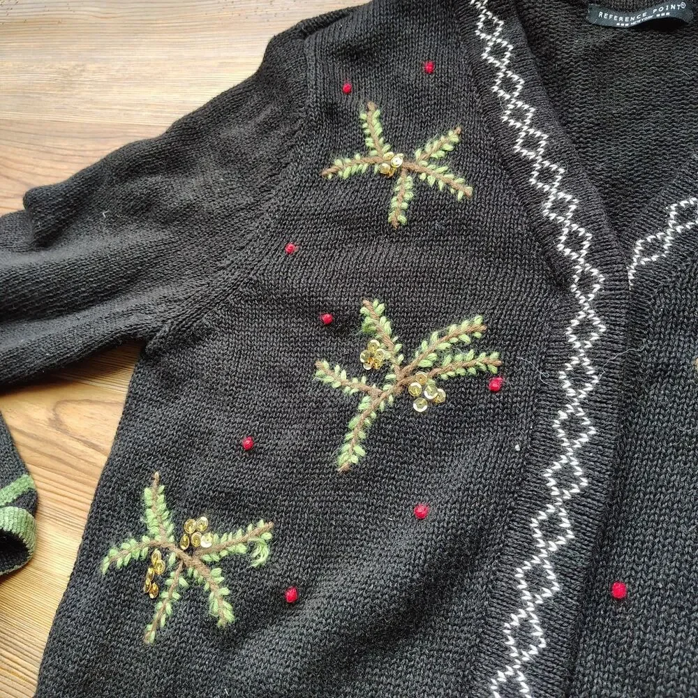 Vintage Christmas Cardinal Bird Cardigan Sweater Size Small Embellished Cottage - Picture 5 of 10